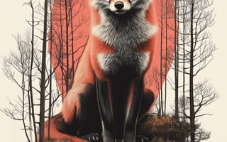 Картинка лисица, лес, природа, арт, животные, иллюстрация, обои