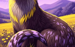 Картинка выдра, природа, пейзаж, цветы, животные, иллюстрация, фантазия