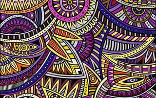 Картинка полоски, акриловые краски, холст, абстракция, изгибы линий, стиль Бохо, круги, текстура, рисунок, фиолетовые оттенки, цветочный орнамент