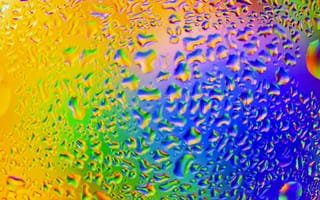 Картинка вода, радуга, стекло, капли воды, капли, разноцветные