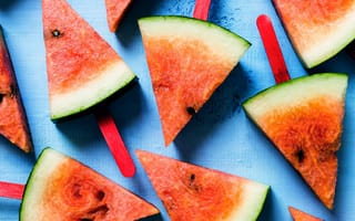 Картинка арбуз, fresh, slice, wood, watermelon, дольки