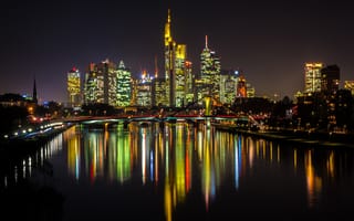 Картинка ночь, германия, город, огни, франкфурт-на-майне