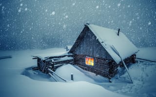 Обои свет, домик, снег, зима, дом, природа, окно