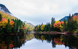 Картинка озеро, канада, осень, пейзаж, отражение, горы, квебек