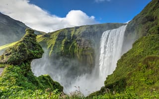 Обои водопад, водопад скоугафосс, исландия, скоугафосс, утесы, поток