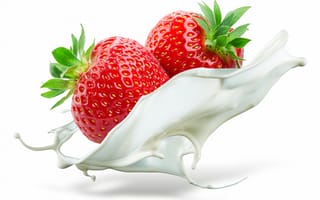 Картинка клубника, ягоды, молоко