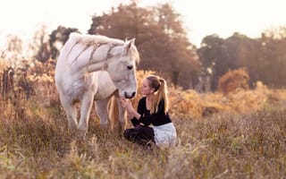 Картинка природа, девушка, конь