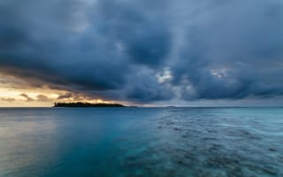 Картинка закат, kihaad, риф, мальдивские о-ва, остров, океан