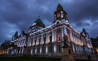 Картинка ночь, огни, северная ирландия, белфаст, city hall, памятник