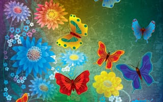 Картинка цветы, гранж, абстракт, butterflies, дезайн, бабочки