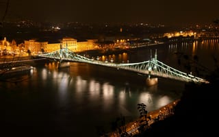 Картинка ночь, мост свободы, река, дунай, огни, венгрия, будапешт
