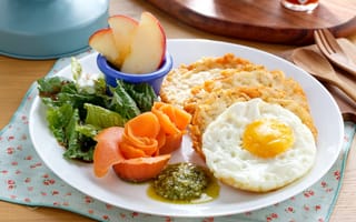 Картинка яблоко, завтрак, соус, салат, яйцо, лосось