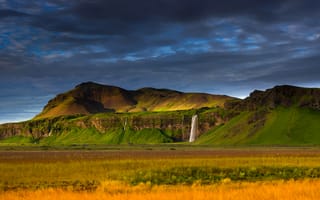 Обои горы, водопад, пейзаж, исландия, скалы