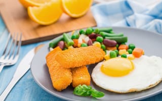 Картинка апельсин, овощи, рыбные палочки, яицо, яйцо