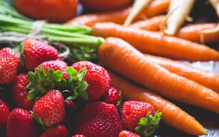 Картинка клубника, ягоды, овощи, морковь