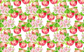 Картинка цветы, плоды, яблоки, фрукты, узор