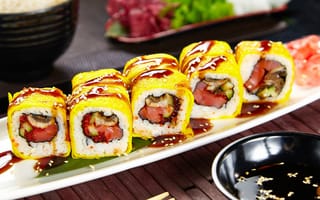 Картинка начинка, соевый соус, суши, японская кухня, кунжут, вассаби, роллы, нори