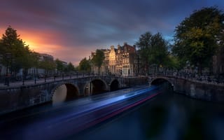 Картинка закат, амстердам, мост