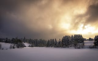 Картинка небо, зима, снег, природа, закат
