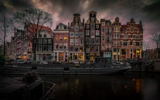 Картинка канал, дома, нидерланды, амстердам