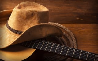 Обои гитара, веревка, шляпа, guitar, wood, hat