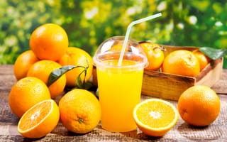 Обои фрукты, цитрусы, апельсин, стакан, сок