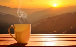 Картинка солнце, coffee cup, утро, чашка, горячая, рассвет, доброе утро, кофе