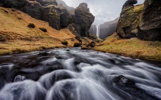 Картинка река, природа, поток, скалы, исландия, водопад