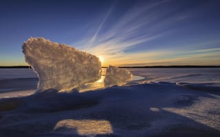 Картинка небо, лёд, зима, озеро, jaala, закат, lake karijärvi, финляндия
