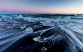 Картинка природа, лёд, море, исландия, берег