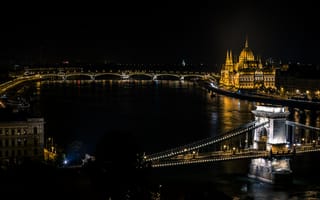 Картинка венгрия, цепной мост, река дунай, будапешт