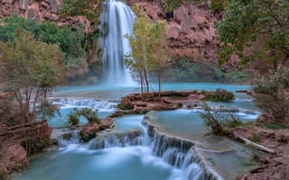Картинка деревья, гранд-каньон, скалы, водопад, аризона, водопад хавасу