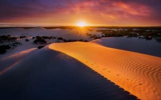 Картинка закат, австралия, песок, дюны, остров кенгуру, южная австралия, little sahara, vivonne bay
