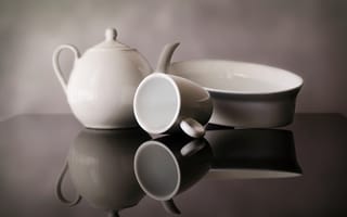 Картинка отражение, чайник, натюрморт, посуда, чашка