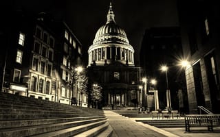 Картинка ночь, лондон, огни, собор святого павла, англия