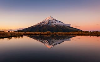 Картинка небо, пейзаж, вулкан, природа, отражение, озеро, гора, облака, новая зеландия