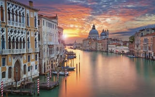 Картинка закат, италия, город, венеция, канал