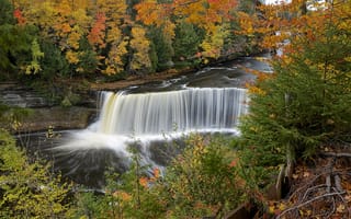 Картинка река, водопад, природа, лес, осень