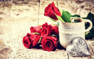 Картинка цветы, розы, сердечко, букет, день святого валентина, 14 февраля, кружка
