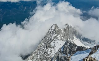 Картинка облака, снег, гора, зима, горный хребет, вершина, альпы