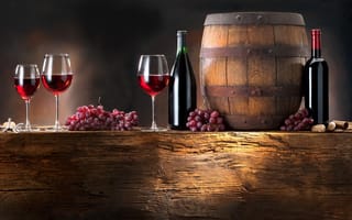 Картинка виноград, баррель, вино