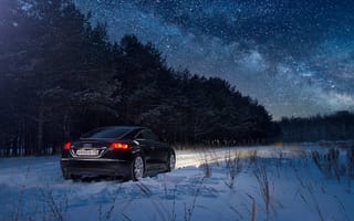 Картинка ночь, снег, ауди тт, зима, ауди, лес, автомобили