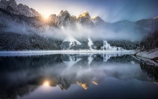 Картинка озеро, gosauseen, горы, озеро гозаузее, австрия, альпы, отражение