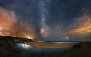 Картинка небо, пляж, природа, звезды, млечный путь, океан, ночь