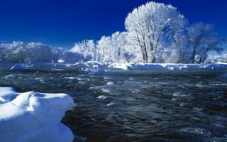 Картинка река, зима, снег