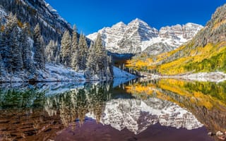 Картинка озеро, горы, природа, зима, отражение, лес