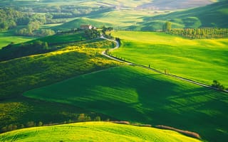 Картинка холмы, италия, природа, пейзаж, тоскана, ферма