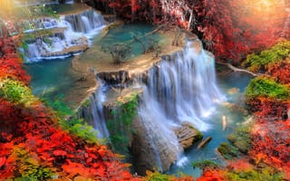 Картинка река, природа, осень, водопад