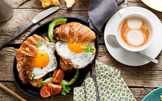 Картинка кофе, помидор, яичница, ложка, завтрак