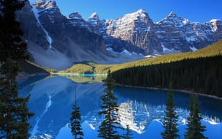 Картинка озеро, горы, скалы, отражение, лес